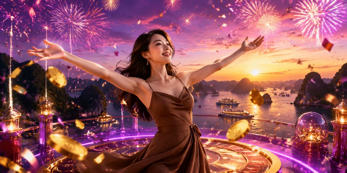 Người dùng xem bonus hoàn tiền trong buổi sáng cà phê bên vịnh Hạ Long