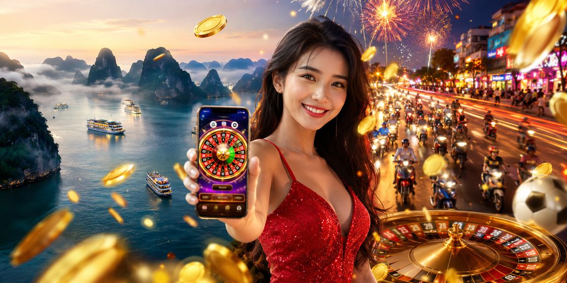 Bàn Roulette neon sáng rực về đêm tại vùng biển Hạ Long